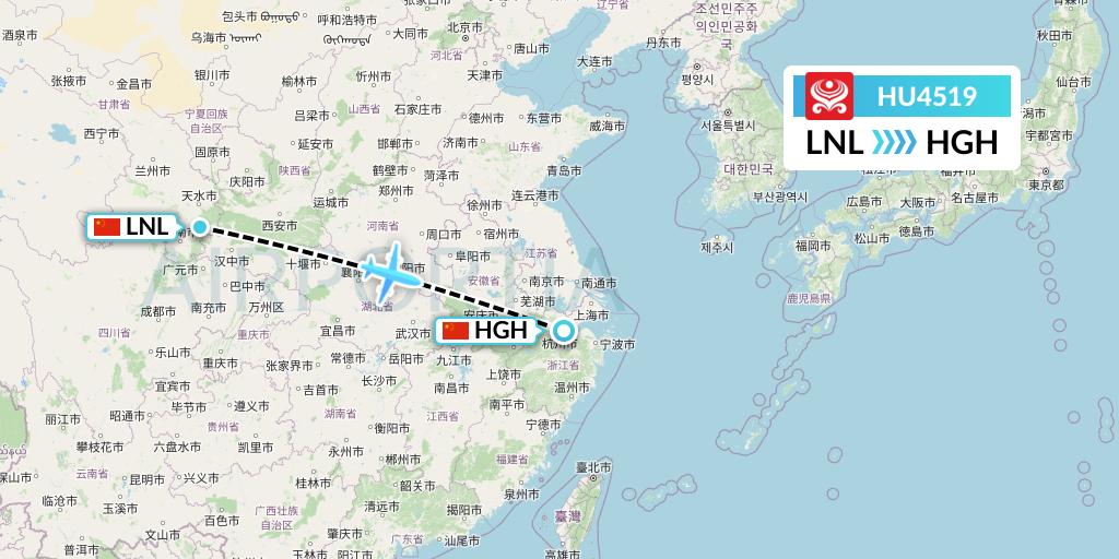 HU4519 Hainan Airlines Flight Map: Tianshui to Hangzhou