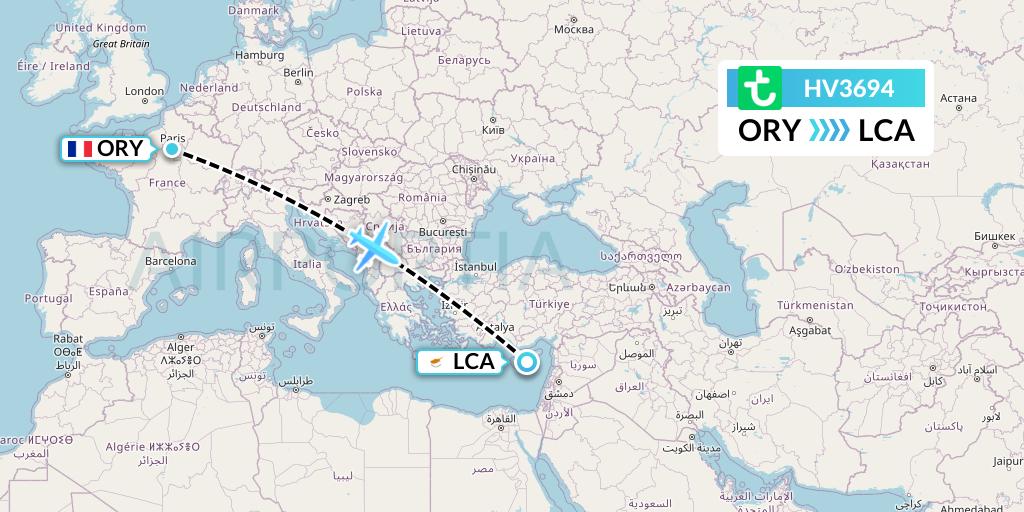 HV3694 Transavia Flight Map: Paris to Larnaca