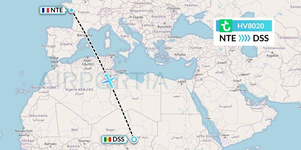 HV8020 Transavia Flight Map: Nantes to Dakar