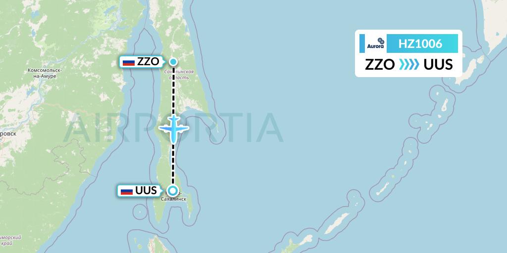 HZ1006 Aurora Flight Map: Zonalnoye to Yuzhno-Sakhalinsk