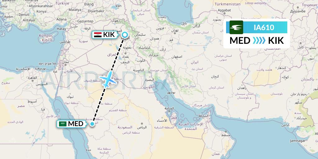 IA610 Iraqi Airways Flight Map: Medina to Kirkuk