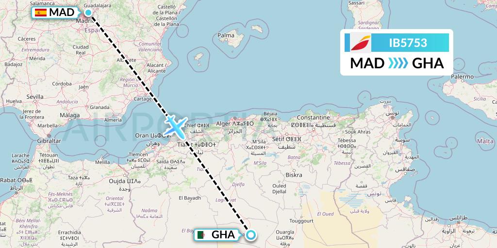 IB5753 Iberia Flight Map: Madrid to Ghardaia