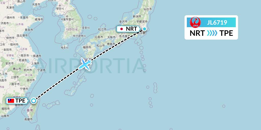 JL6719 Japan Airlines Flight Map: Tokyo to Taipei