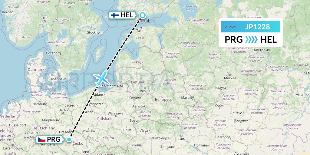 JP1228 Adria Airways Flight Map: Prague to Helsinki