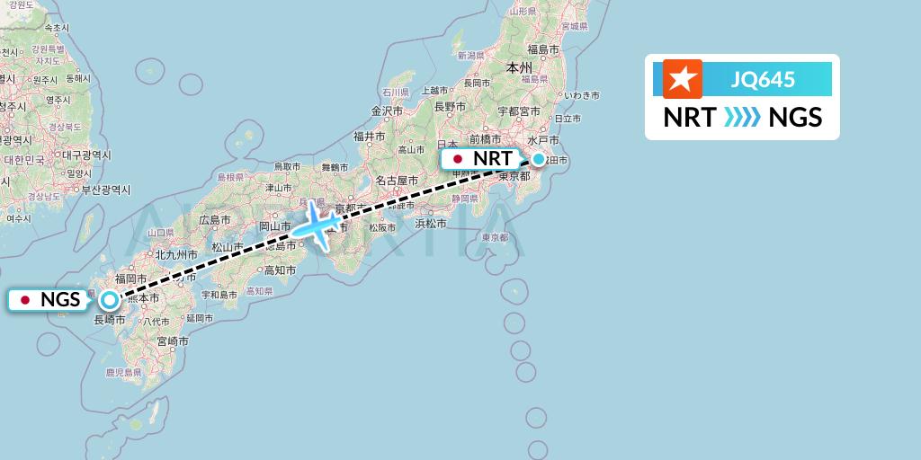 JQ645 Jetstar Airways Flight Map: Tokyo to Nagasaki