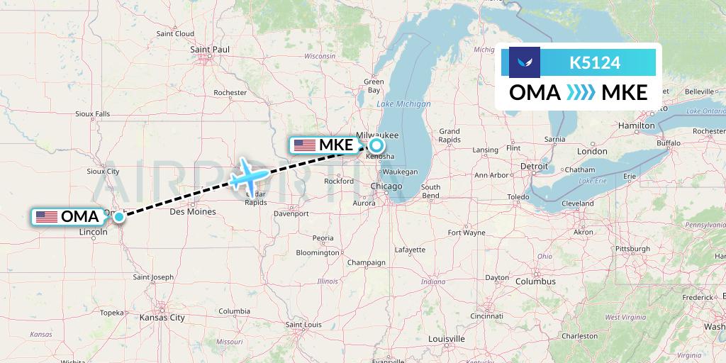 K5124 SeaPort Airlines Flight Map: Omaha to Milwaukee