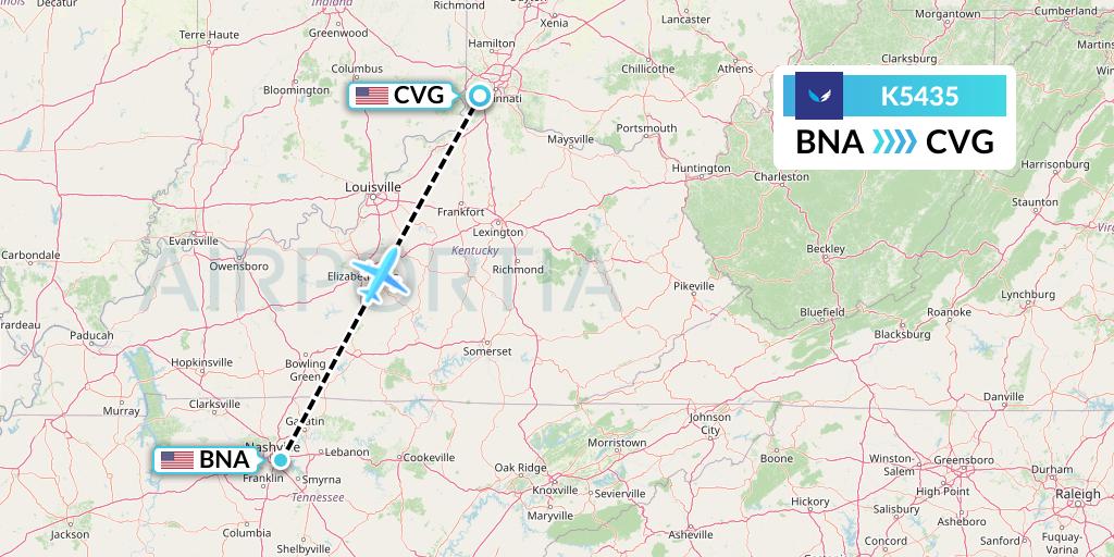 K5435 SeaPort Airlines Flight Map: Nashville to Cincinnati