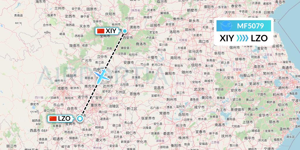 MF5079 Xiamen Airlines Flight Map: Xi'an to Luzhou