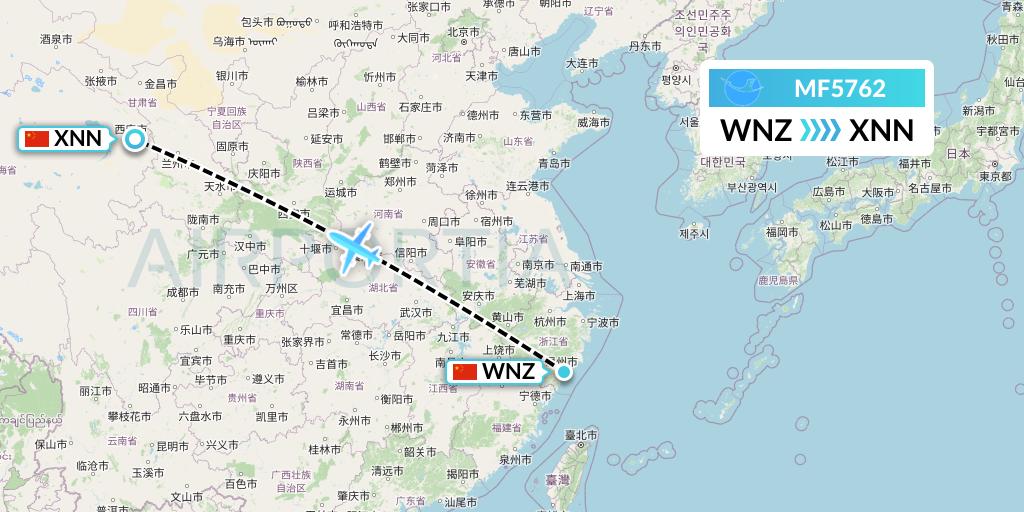 MF5762 Xiamen Airlines Flight Map: Wenzhou to Xining
