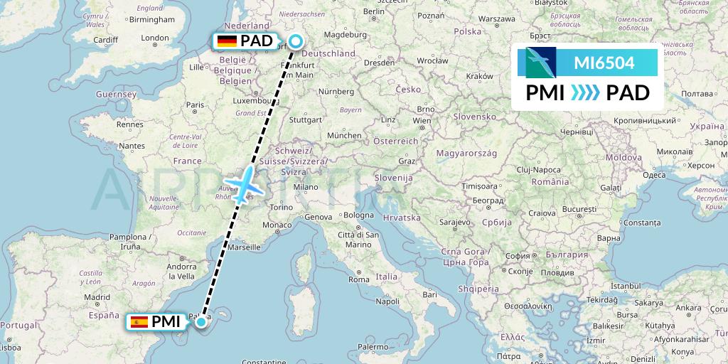 MI6504 SilkAir Flight Map: Palma de Mallorca to Paderborn