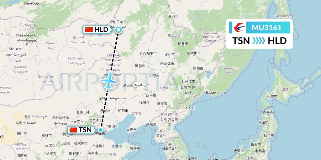 MU3161 China Eastern Airlines Flight Map: Tianjin to Hailar