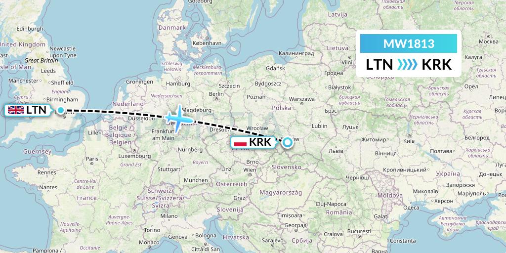 MW1813 Mokulele Flight Service Flight Map: London to Krakow