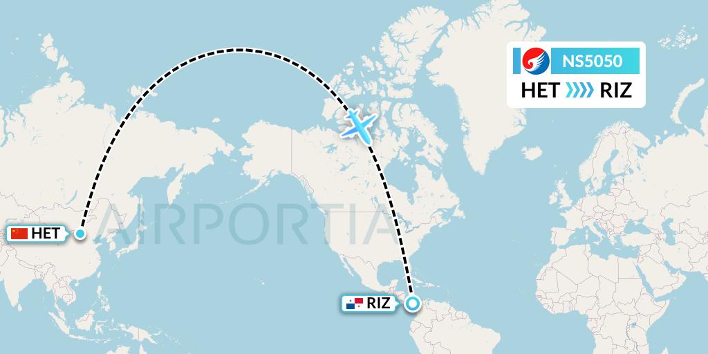 NS5050 Hebei Airlines Flight Map: Hohhot to Rio Alzucar
