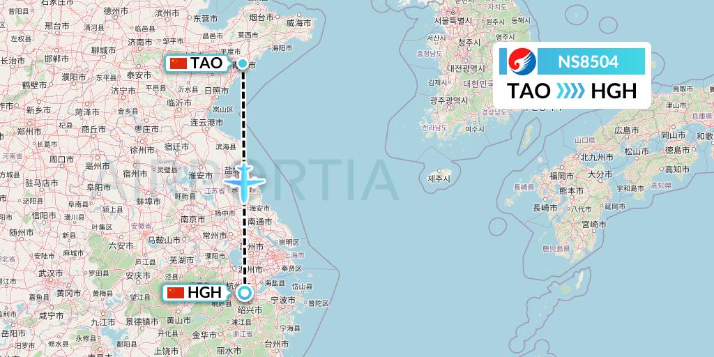 NS8504 Hebei Airlines Flight Map: Qingdao to Hangzhou