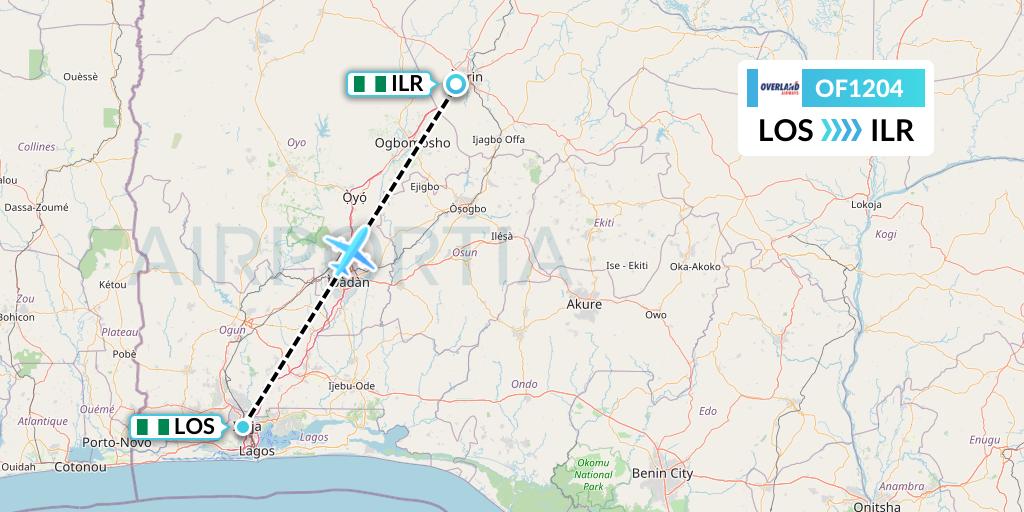 OF1204 Overland Airways Flight Map: Lagos to Ilorin