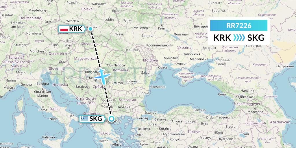 RR7226 Royal Air Force Flight Map: Krakow to Thessaloniki