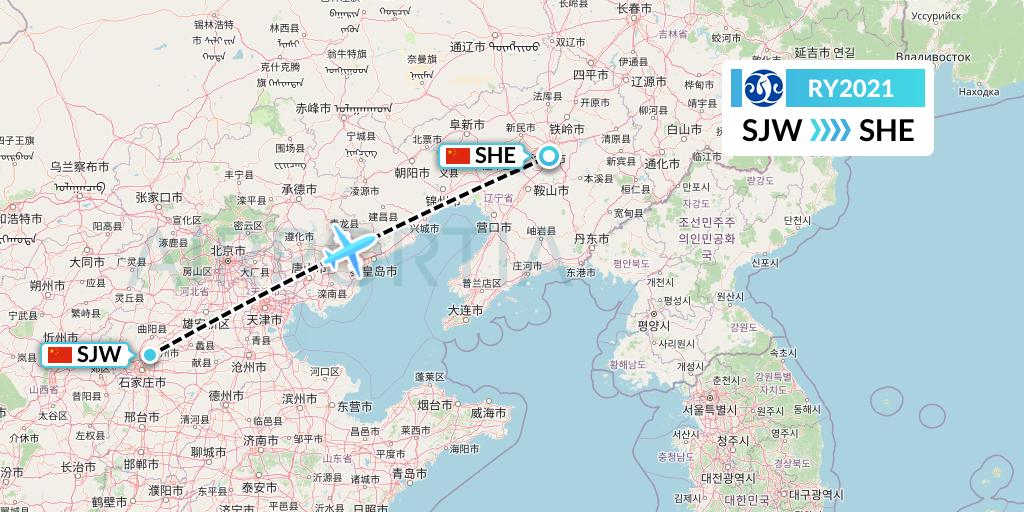 RY2021 Jiangxi Air Flight Map: Shijiazhuang to Shenyang