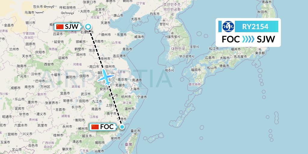 RY2154 Jiangxi Air Flight Map: Fuzhou to Shijiazhuang