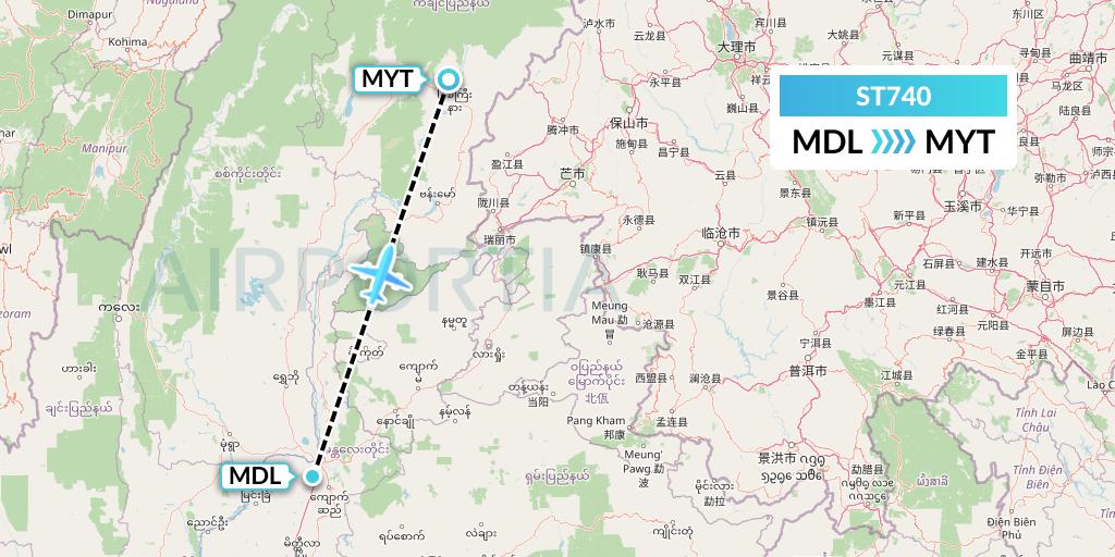 ST740 Air Thanlwin Flight Map: Mandalay to Myitkyina
