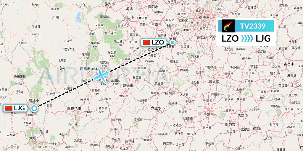 TV2339 Tibet Airlines Flight Map: Luzhou to Lijiang