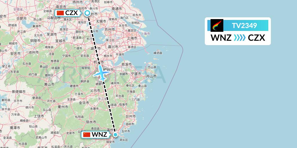 TV2349 Tibet Airlines Flight Map: Wenzhou to Changzhou
