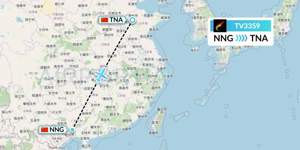 TV3359 Tibet Airlines Flight Map: Nanning to Jinan