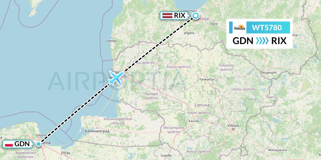 WT5780 Swiftair Flight Map: Gdansk to Riga
