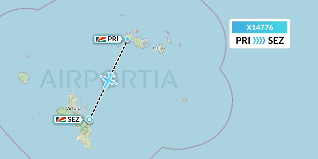 X14776 Nik Airways Flight Map: Praslin Island to Victoria