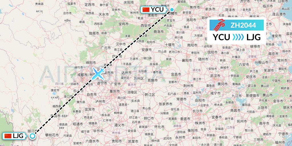 ZH2044 Shenzhen Airlines Flight Map: Yuncheng to Lijiang