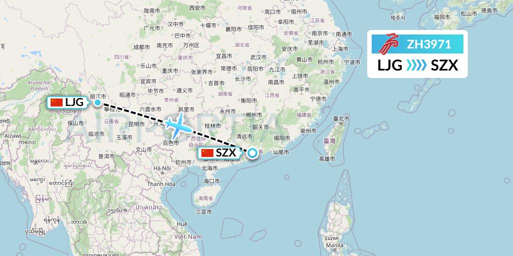 ZH3971 Shenzhen Airlines Flight Map: Lijiang to Shenzhen
