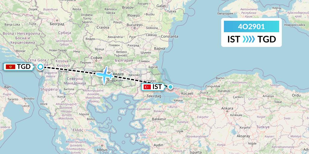4O2901 Air Montenegro Flight Map: Istanbul to Podgorica