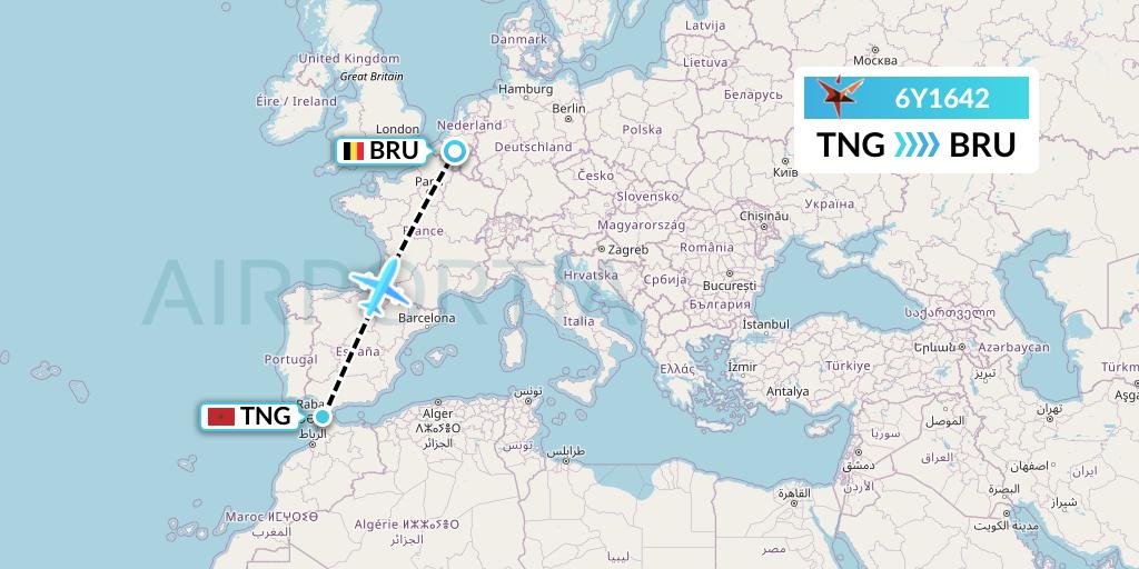 6Y1642 SmartLynx Flight Map: Tangier to Brussels