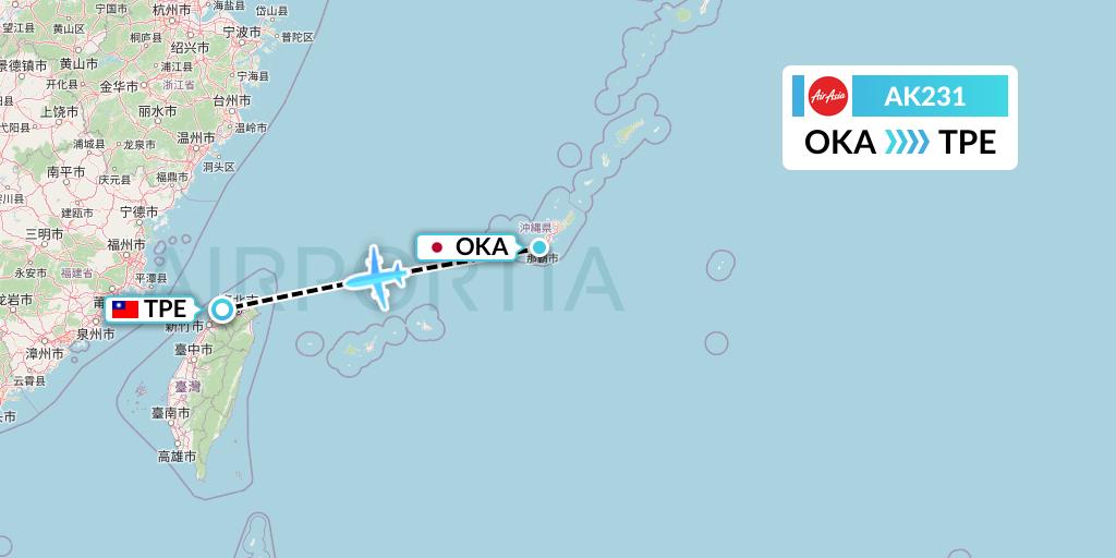 AK231 AirAsia Flight Map: Naha to Taipei