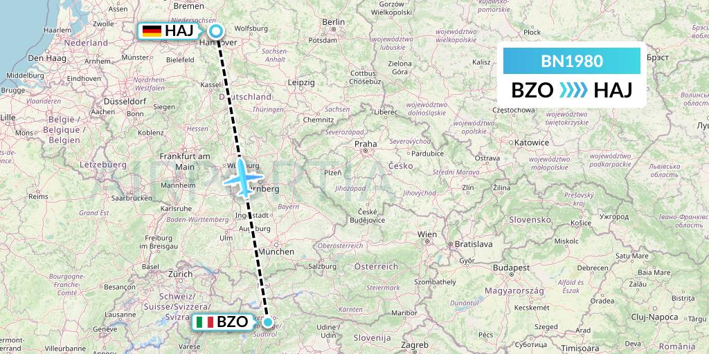 BN1980 Forward Air International Airlines Flight Map: Bolzano to Hannover