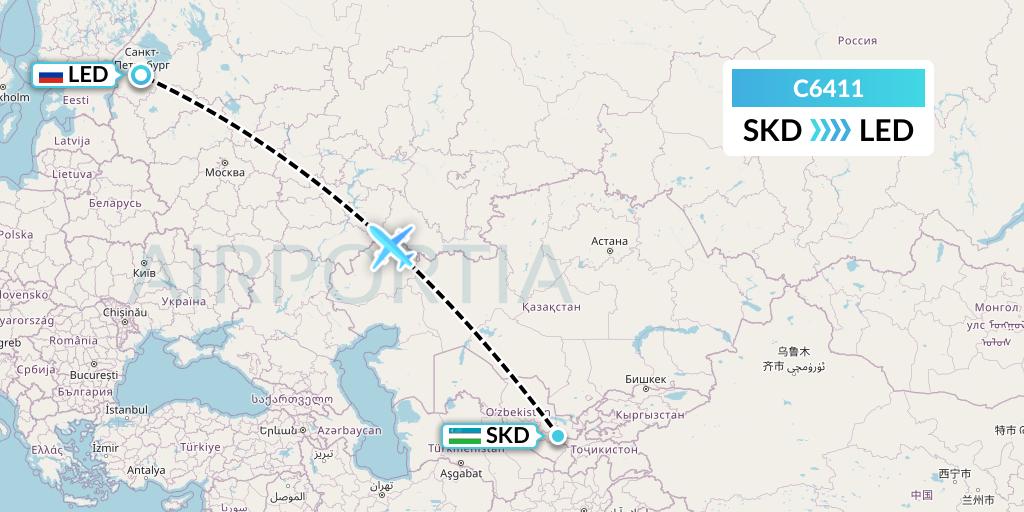 C6411 Capitol Air Express Flight Map: Samarkand to St. Petersburg