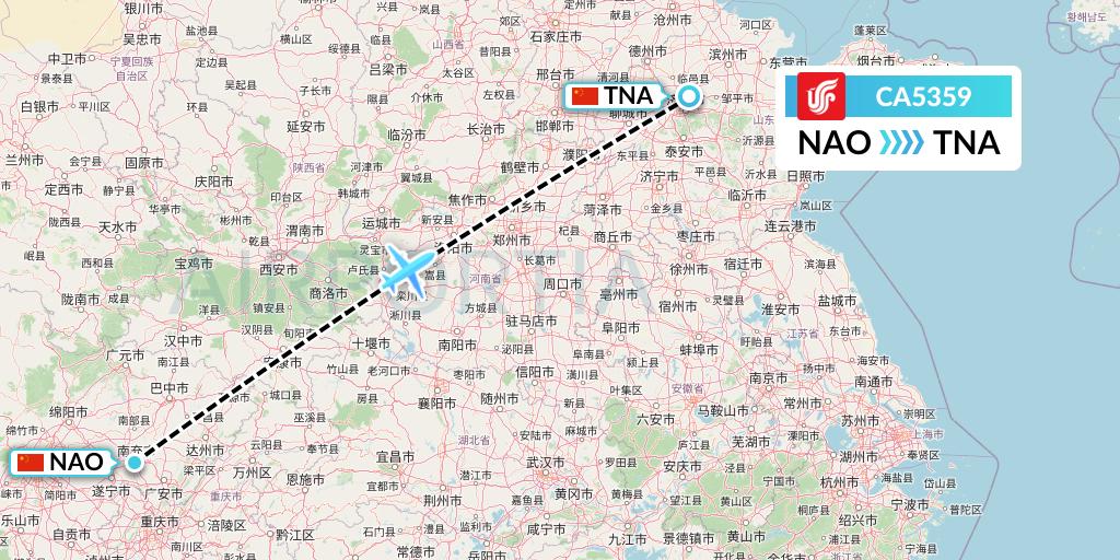 CA5359 Air China Flight Map: Nanchong to Jinan
