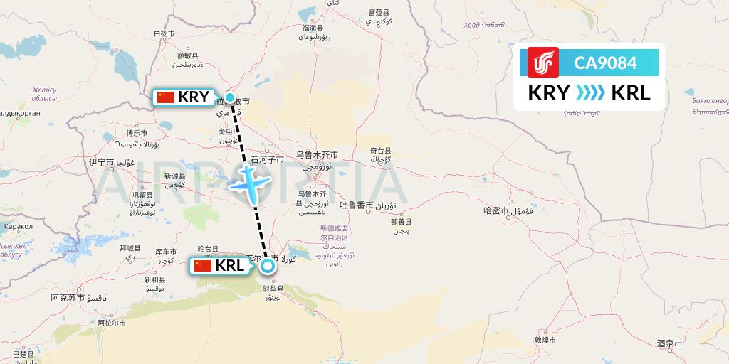 CA9084 Air China Flight Map: Karamay to Korla