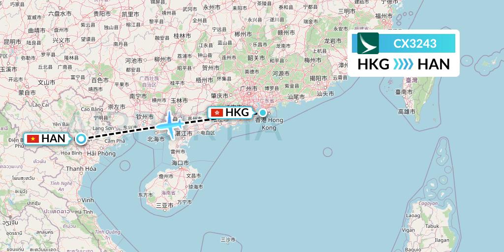 CX3243 Cathay Pacific Flight Map: Hong Kong to Hanoi