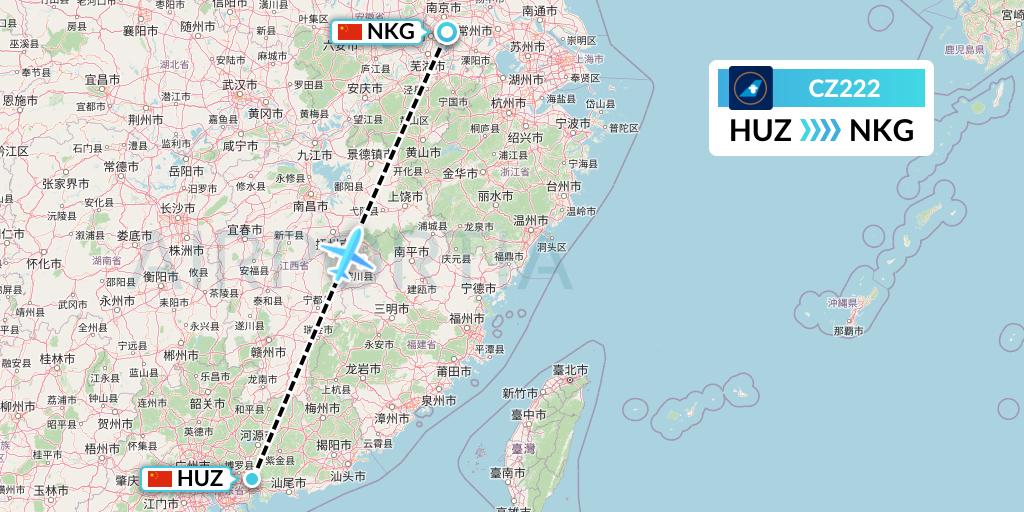 CZ222 China Southern Airlines Flight Map: Huizhou to Nanjing