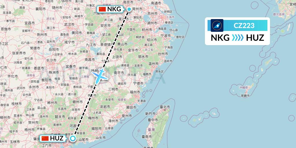 CZ223 China Southern Airlines Flight Map: Nanjing to Huizhou