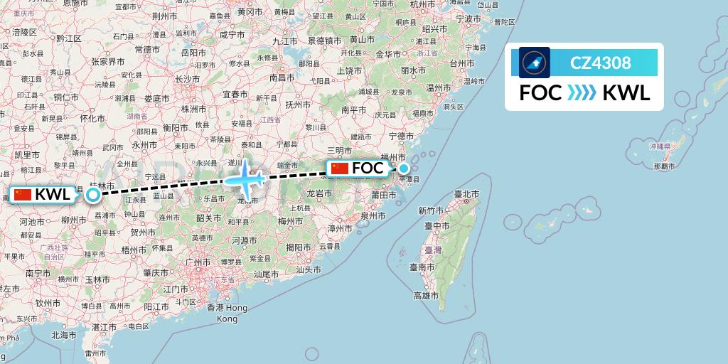 CZ4308 China Southern Airlines Flight Map: Fuzhou to Guilin