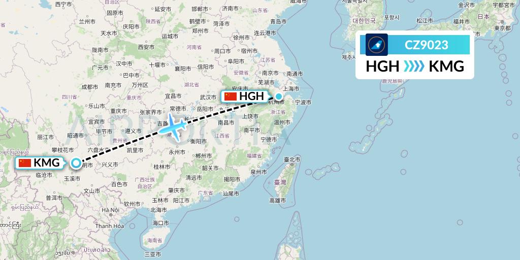 CZ9023 China Southern Airlines Flight Map: Hangzhou to Kunming