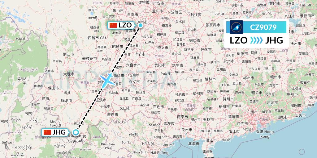 CZ9079 China Southern Airlines Flight Map: Luzhou to Jinghong