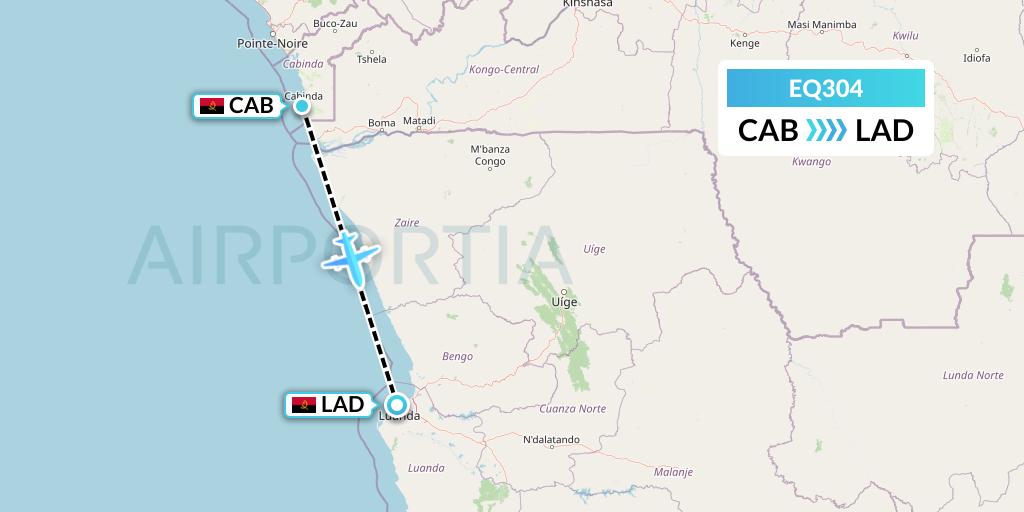 EQ304 Fly Angola Flight Map: Cabinda to Luanda