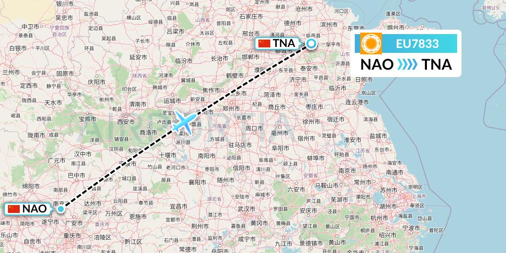 EU7833 Chengdu Airlines Flight Map: Nanchong to Jinan