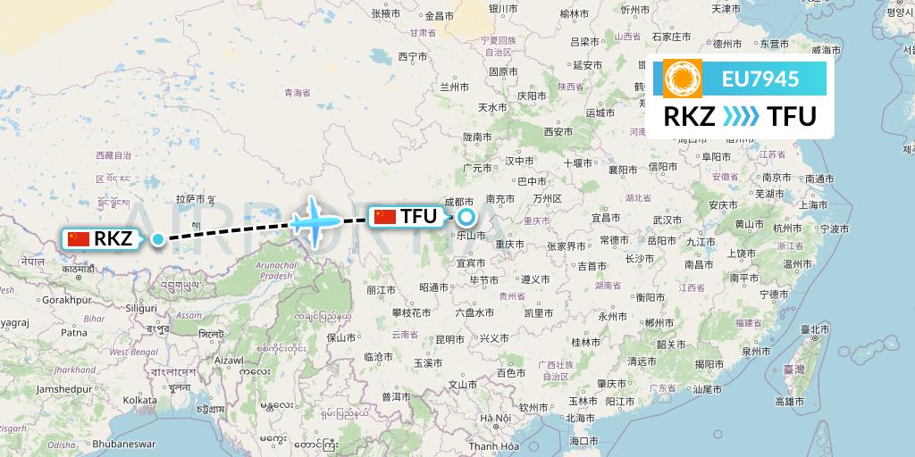 EU7945 Chengdu Airlines Flight Map: Shigatse to Chengdu