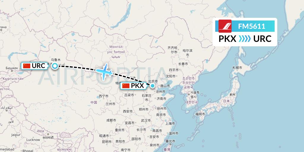 FM5611 Shanghai Airlines Flight Map: Beijing to Urumqi