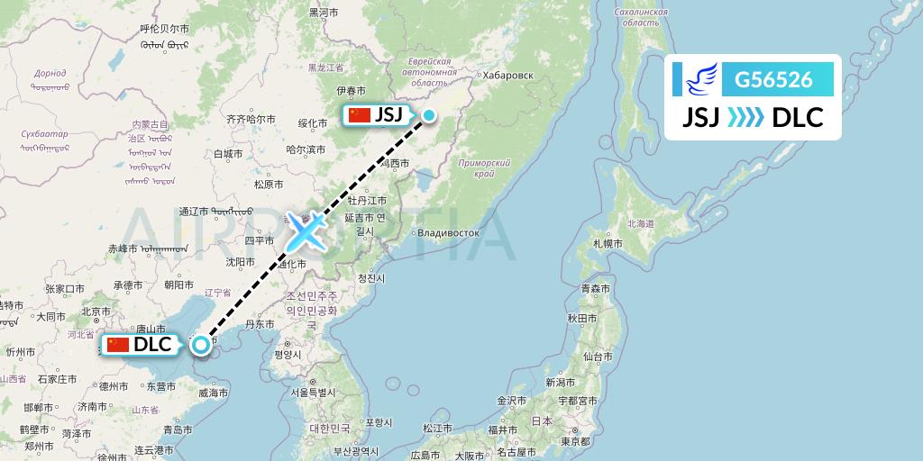 G56526 China Express Airlines Flight Map: Fuyuan to Dalian