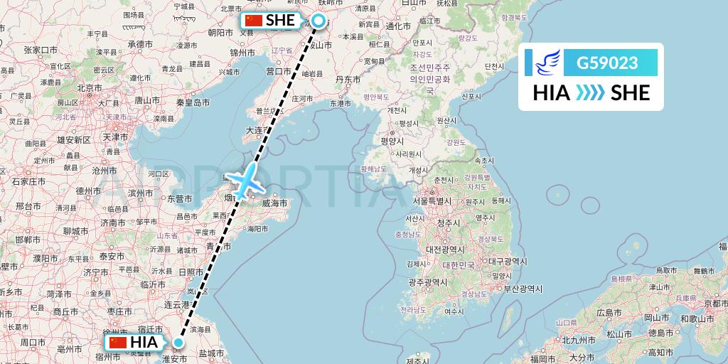 G59023 China Express Airlines Flight Map: Huai'an to Shenyang