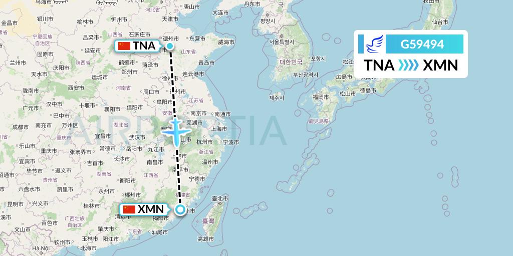 G59494 China Express Airlines Flight Map: Jinan to Xiamen